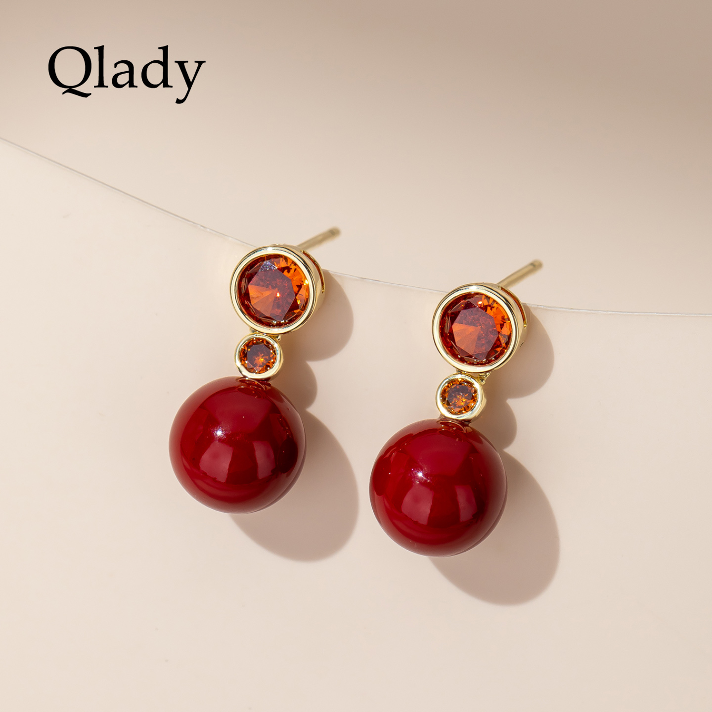 【新品】红珠金色耳饰女银针耳钉独特耳环2025新款爆款高级感耳坠