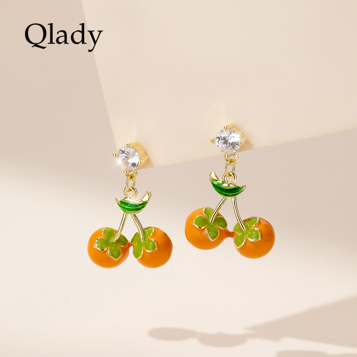 柿子耳饰女耳钉银耳环