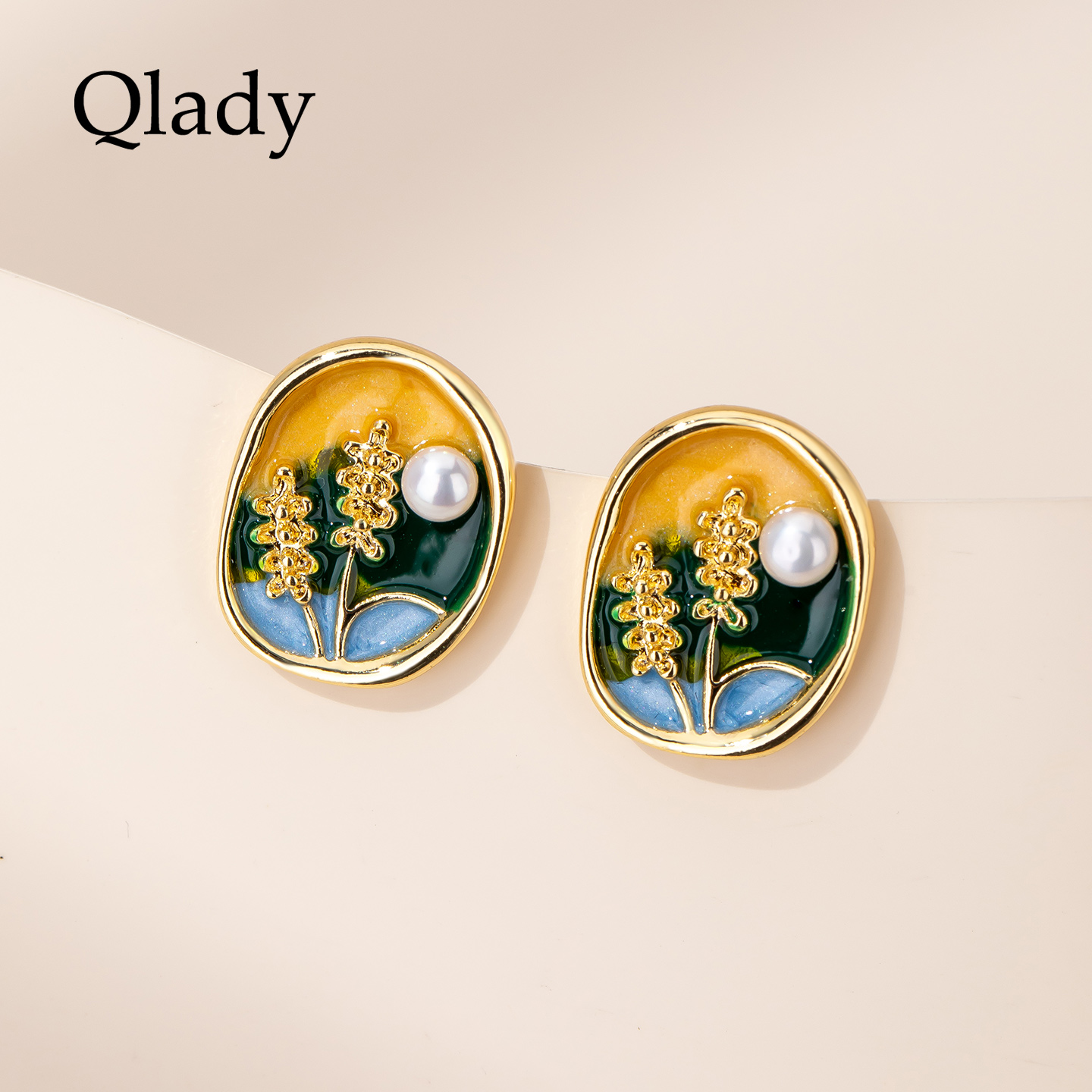 复古金色油画耳饰女独特银针