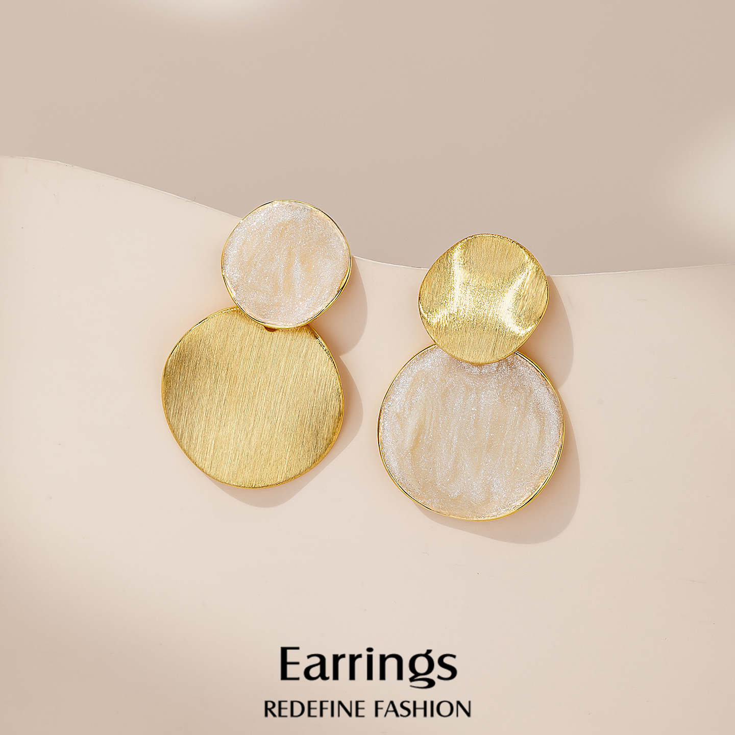 金色耳饰独特耳钉拉丝圆片耳环