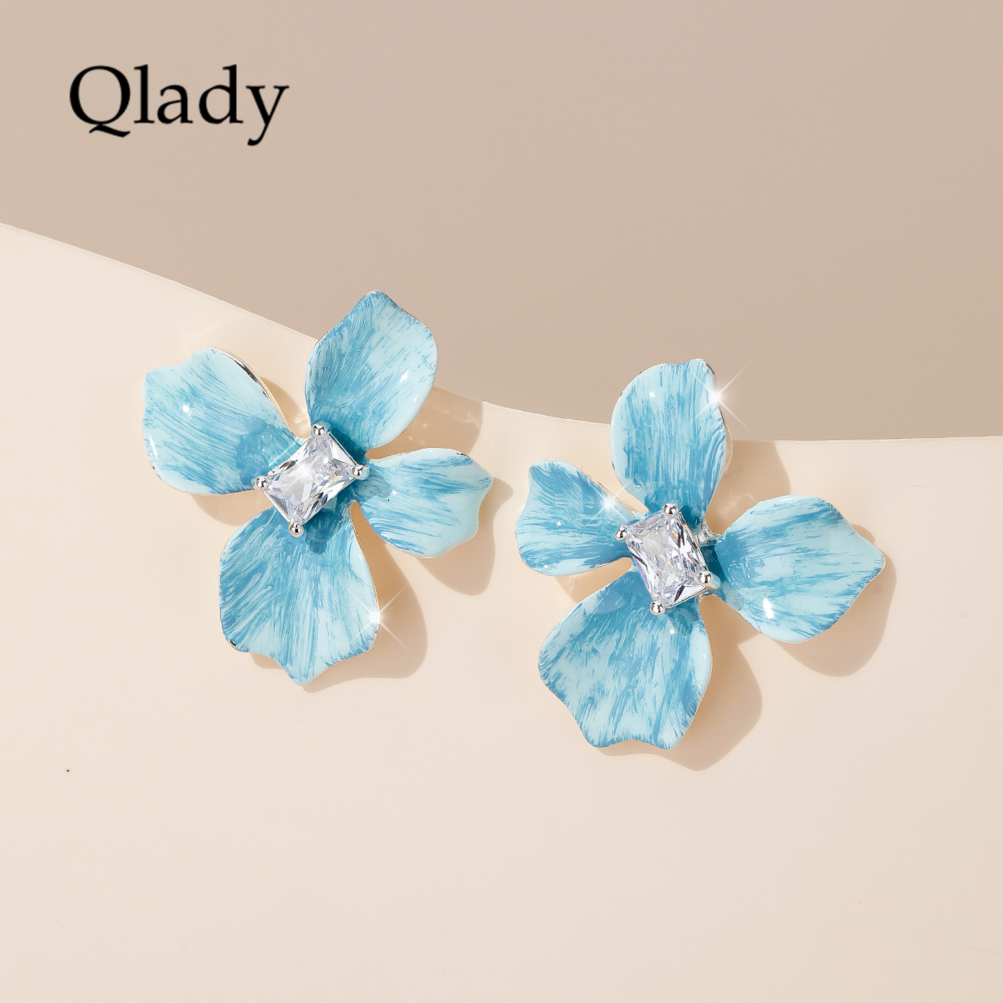 蓝花耳钉纯银耳饰女耳环