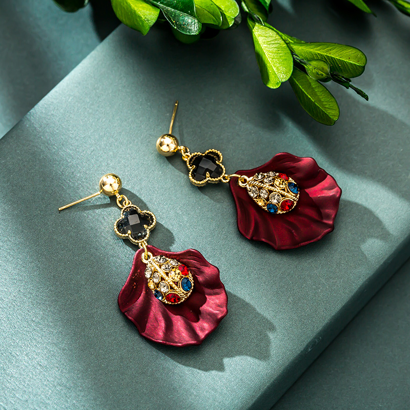 高级感红色女纯银气质新款耳环