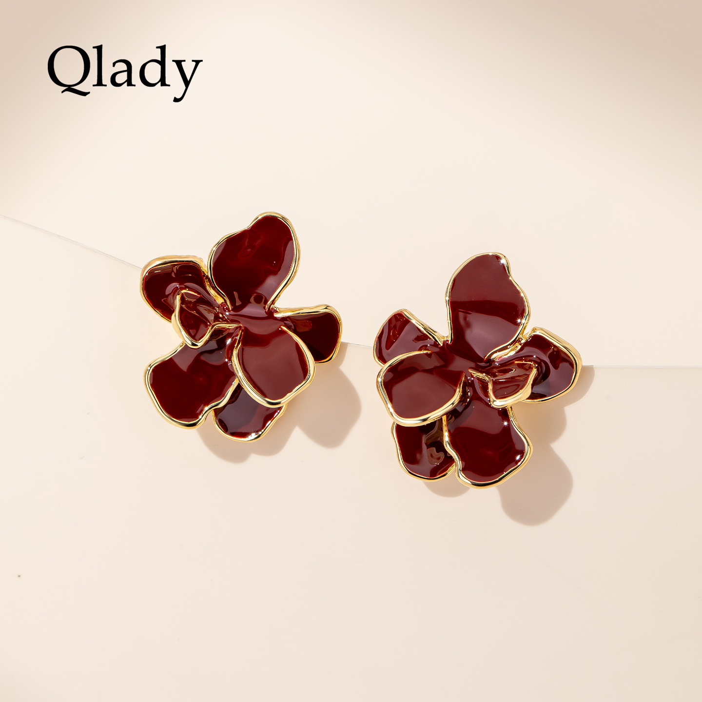 【新品】酒红花朵耳饰女耳钉超好看独特耳环2025新款爆款高级耳坠