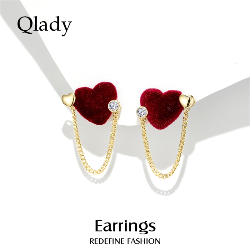 爱心流苏耳环小众925银针设计感