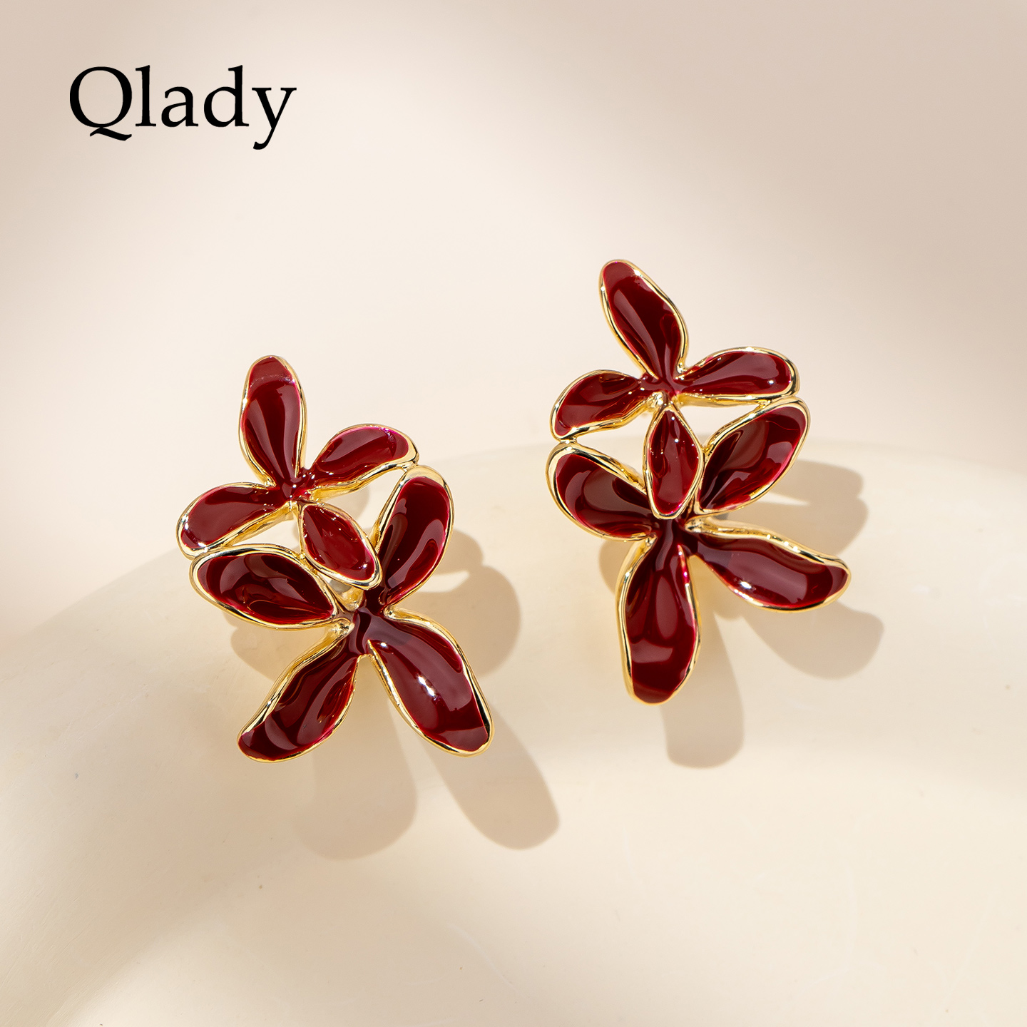 【新品】红色花朵夸张金色耳饰女耳钉耳环2025新款爆款高级感耳坠