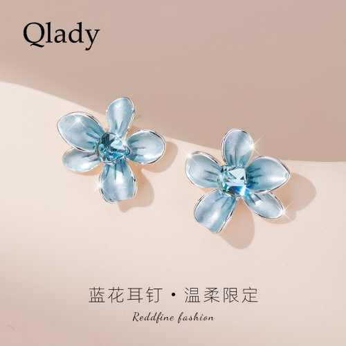 花朵耳钉蓝色耳饰独特漂亮耳环
