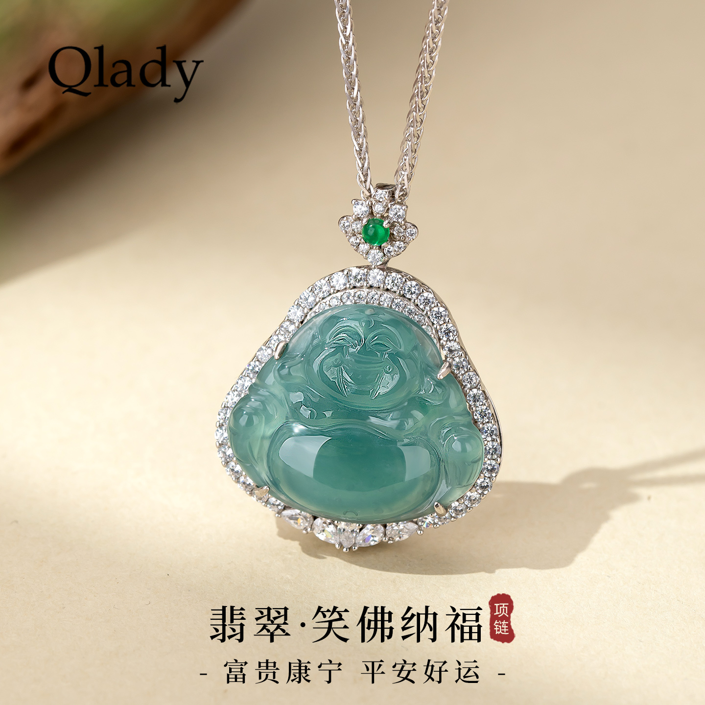 天然翡翠A货玉佛银项链女款2025新高级感轻奢小众配饰品吊坠首饰