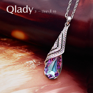 网红小众设计紫色水晶吊坠项链女潮锁骨链韩版简约个性闺蜜配饰