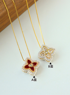 欧美时尚精致双面四叶草锆石吊坠项链高级感复古轻奢百搭锁骨