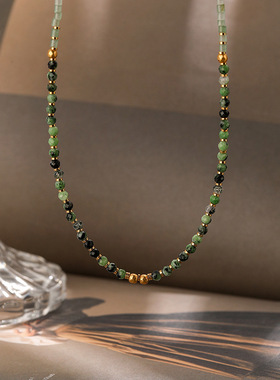 新款彩色小米珠串珠项链女百搭高级感欧美ins时尚轻奢精致锁骨链