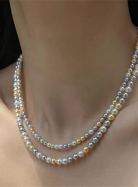 新款仿施家彩色珍珠项链女高级感小众时尚精致百搭气质叠戴锁骨
