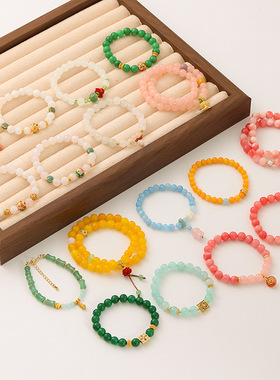 时尚精致滴油珐琅天然石串珠手链轻奢高级感复古百搭小众气质