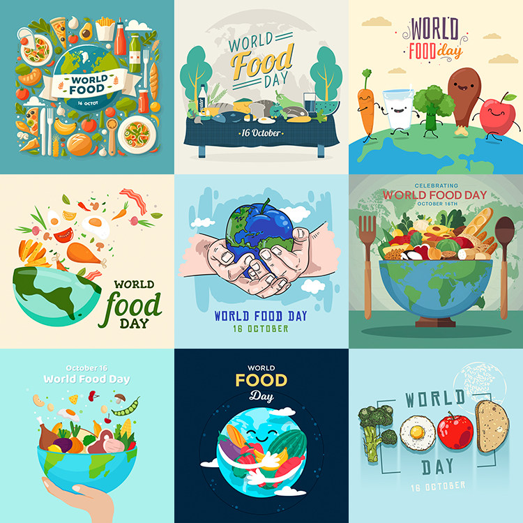 世界粮食日海报 珍惜食物勤俭节约公益背景 AI格式矢量设计素材