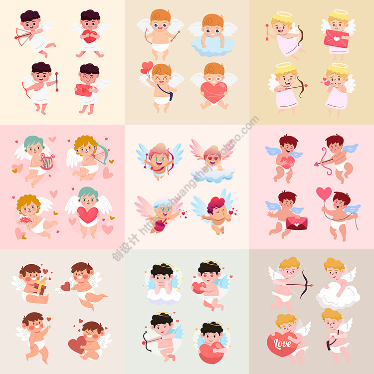 可爱丘比特 卡通浪漫射箭小天使爱神形象 ai格式矢量设计素材