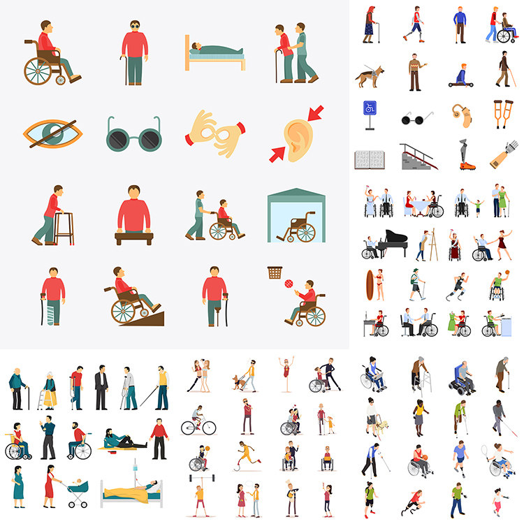 残疾人物图标 残障人士假肢盲人日常生活图标 ai格式矢量设计素材