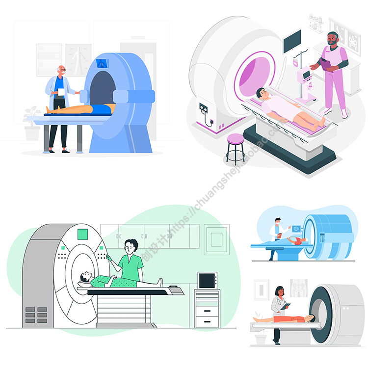 CT扫描插画 扁平化卡通人物疾病检查X射线 AI格式矢量设计素材