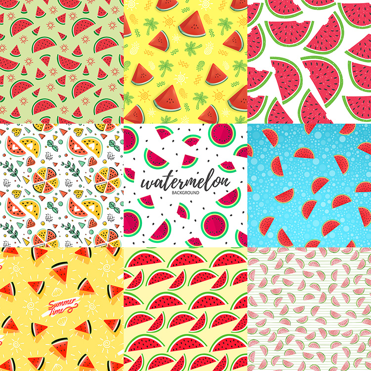 西瓜元素背景 可爱卡通水果切面底纹平铺分布 AI格式矢量设计素材