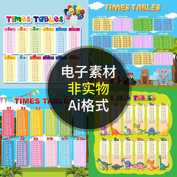 卡通乘法表 小学生1到12数学算式表 非实物 ai格式矢量设计素材