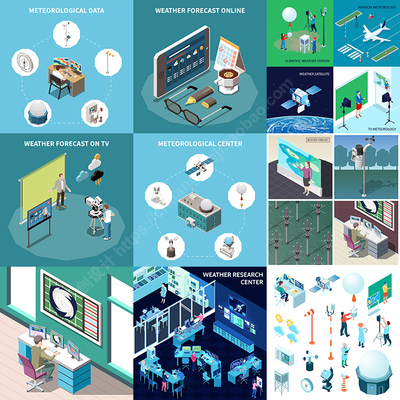 气象台插画 扁平化卡通天气预报播报员场景 AI格式矢量设计素材