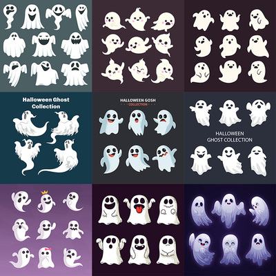 卡通鬼魂 万圣节可爱妖怪幽灵魔鬼恐怖搞怪 AI格式矢量设计素材