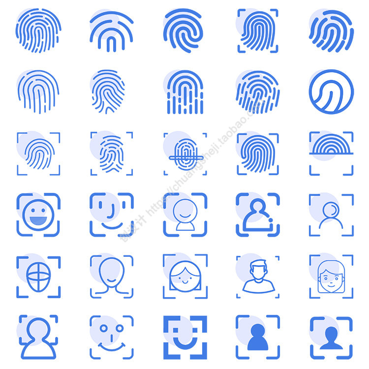蓝色指纹简约图标 卡通人脸识别icon ai格式矢量设计素材
