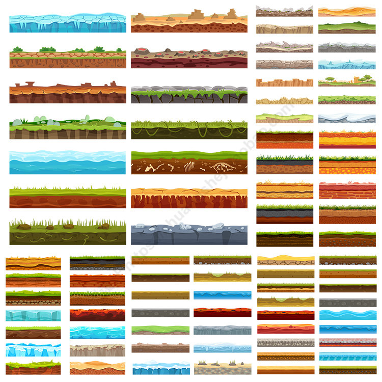土壤层和地下层土质插画 卡通地底剖面结构 ai格式矢量设计素材