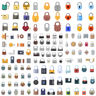 AI格式 锁指纹锁电子锁非实物 矢量设计素材 卡通门锁密码 锁头图标