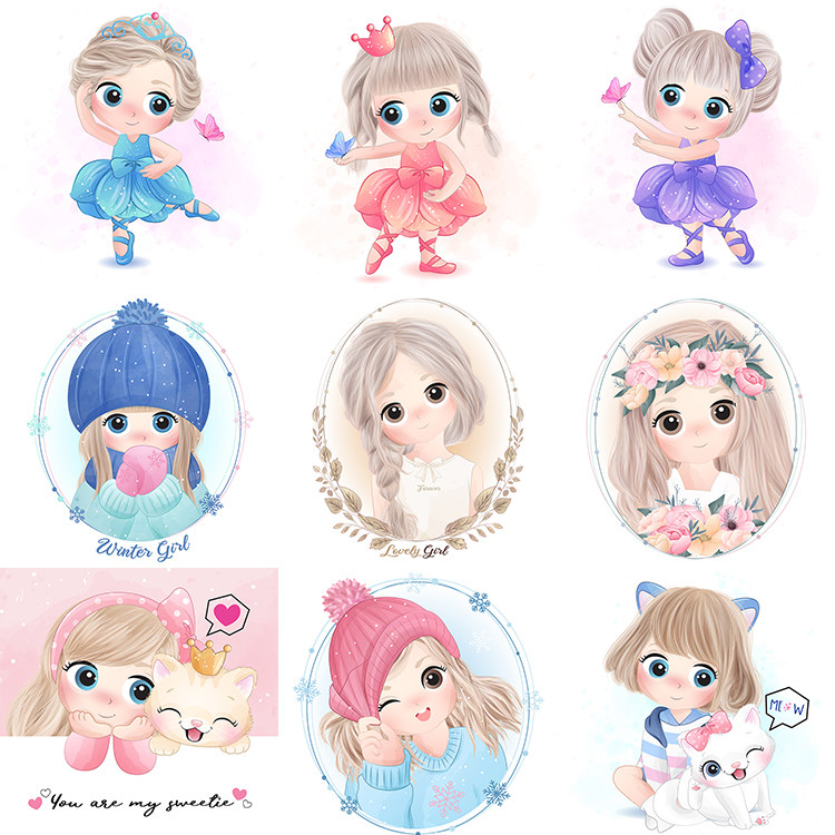 超可爱大眼睛小女孩 萌系卡通女生漫画人物 ai格式矢量设计素材