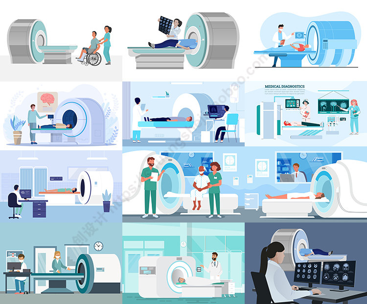 扁平化磁共振检查插画 卡通医院病人医生场景 ai格式矢量设计素材