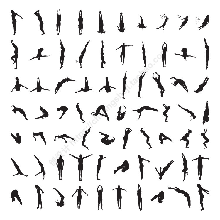 跳水人物动作剪影 体育运动起跳空中姿态图标 ai格式矢量设计素材