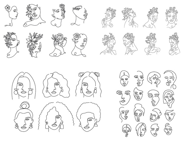 抽象简笔画女性 个性线描线条女生人物头像 ai格式矢量设计素材