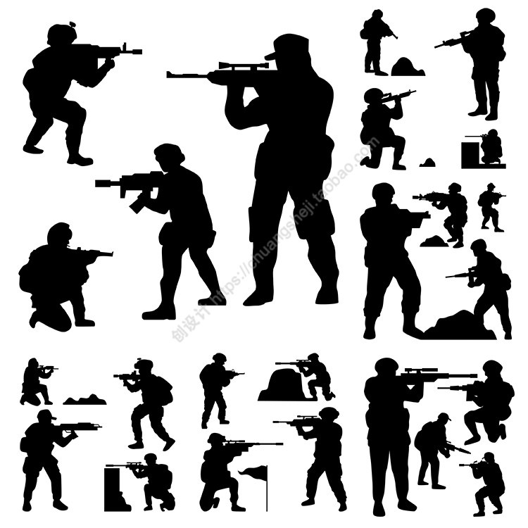 士兵剪影 战士军人部队学习操练人物图标 ai格式矢量设计素材