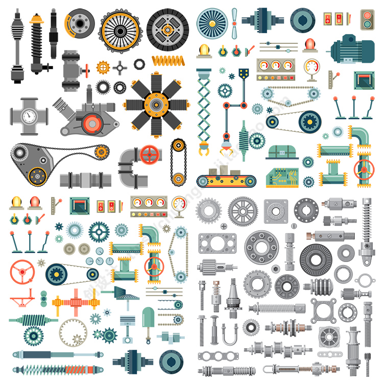 机器零部件图标 齿轮轴承风扇叶螺栓 非实物 AI格式矢量设计素材