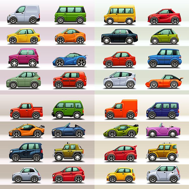 各种精美汽车 卡通越野车面包车货车敞篷车 AI格式矢量设计素材
