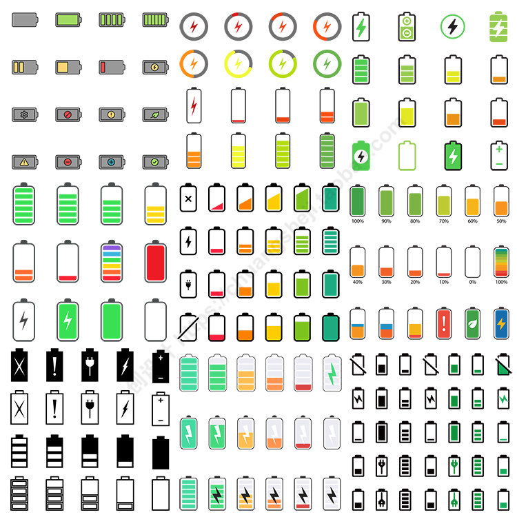 电池电量图标 扁平化卡通不足电充电满电icon ai格式矢量设计素材