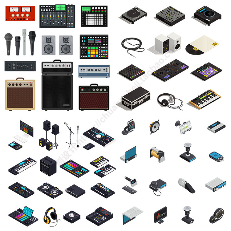 专业音频设备图标 调音台合成器话筒耳机功放 AI格式矢量设计素材