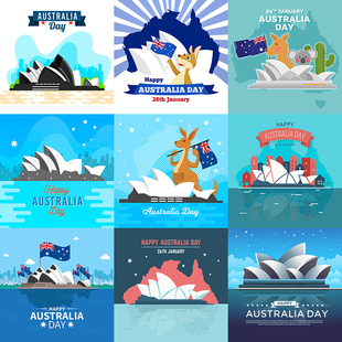 澳大利亚悉尼歌剧院插画 扁平化卡通海报背景 AI格式矢量设计素材