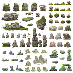 卡通岩石插画 手绘园林景观石头石堆假山 AI格式矢量素设计素材