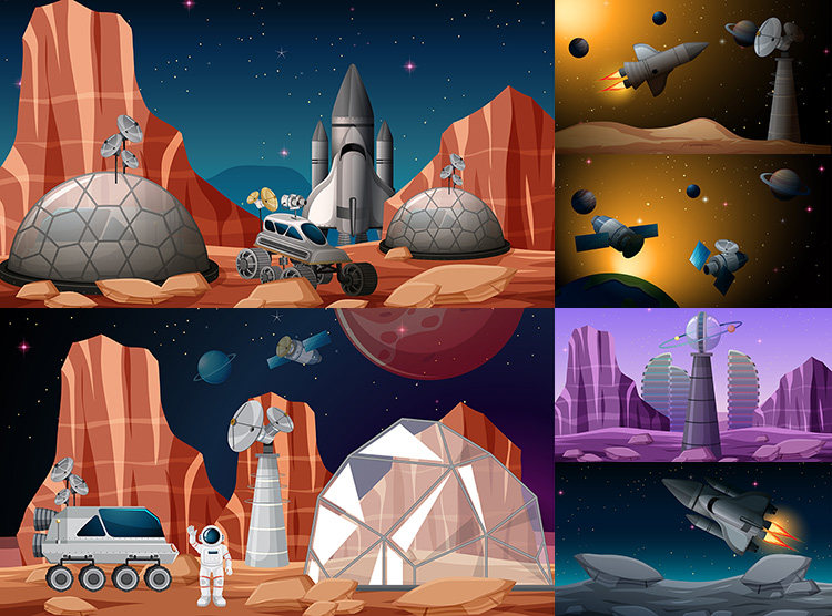 外太空场景 宇宙空间科学探索大气层空间站 ai格式矢量设计素材