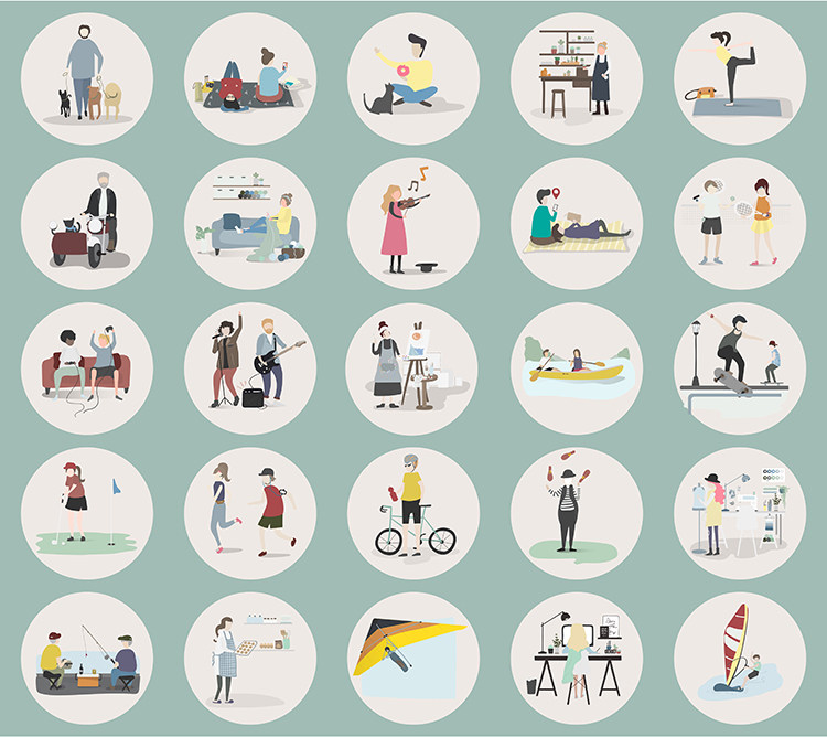 生活爱好图标 日常生活场景兴趣活动运动元素 AI格式矢量设计素材