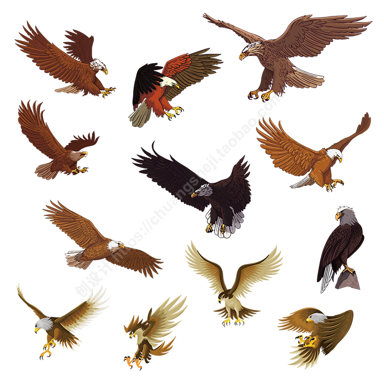 雄鹰展翅插画 老鹰飞翔动物图标 ai格式矢量设计素材