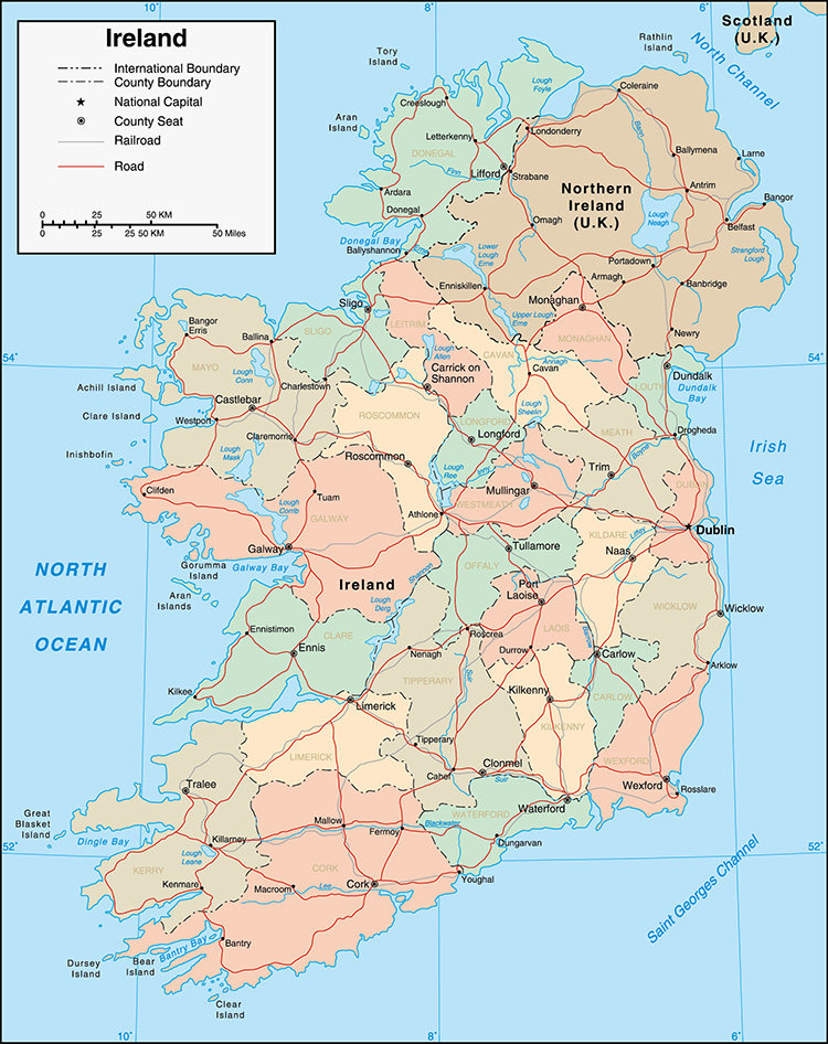 爱尔兰地图ai矢量素材 英文版国家分区地图 非实物地图 设计素材