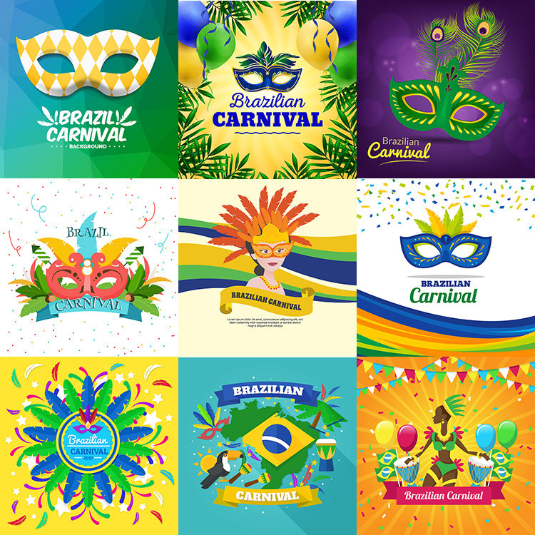 巴西狂欢节海报背景ai矢量素材 炫彩巴西旅行元素背影 设计素材