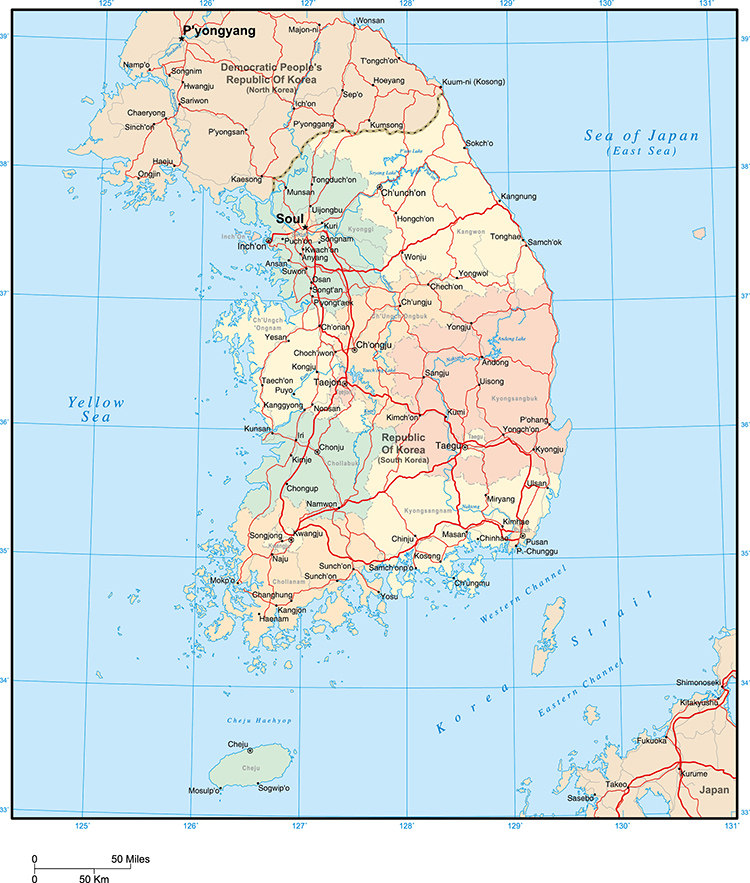 韩国地图 英文版国家分区地图非实物地图 ai格式矢量设计素材