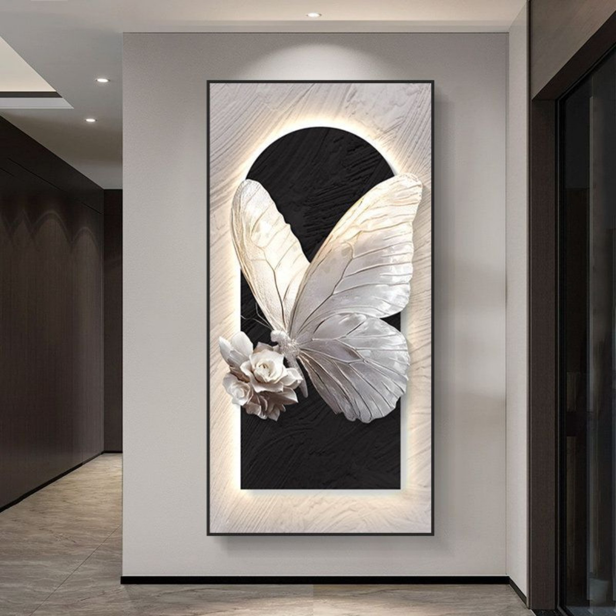 现代简约玄关装饰画入户门正对墙挂画蝴蝶灯画高级感走廊过道壁画