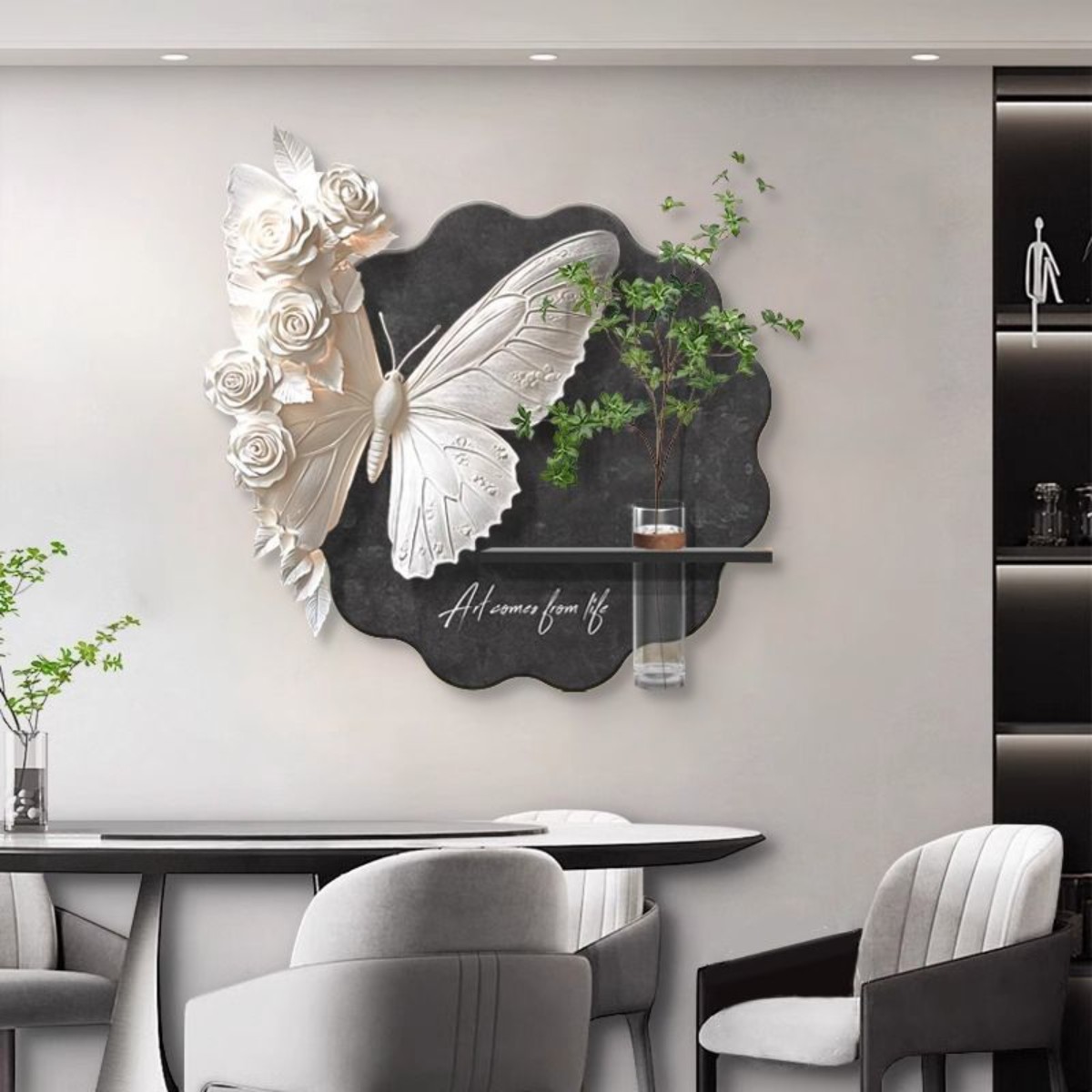 水培绿植餐厅装饰画轻奢高级感蝴蝶墙壁画玄关装饰饭厅背景墙挂画