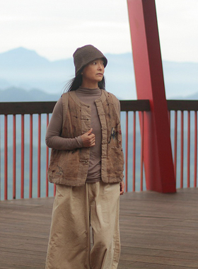 【溪桥】春秋季 宽条纹灯芯绒九分宽松直筒裤 复古休闲文艺阔腿裤