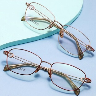 超轻气质成熟女款 纯钛商务眼镜架方形舒适粉紫金色全框近视眼镜框