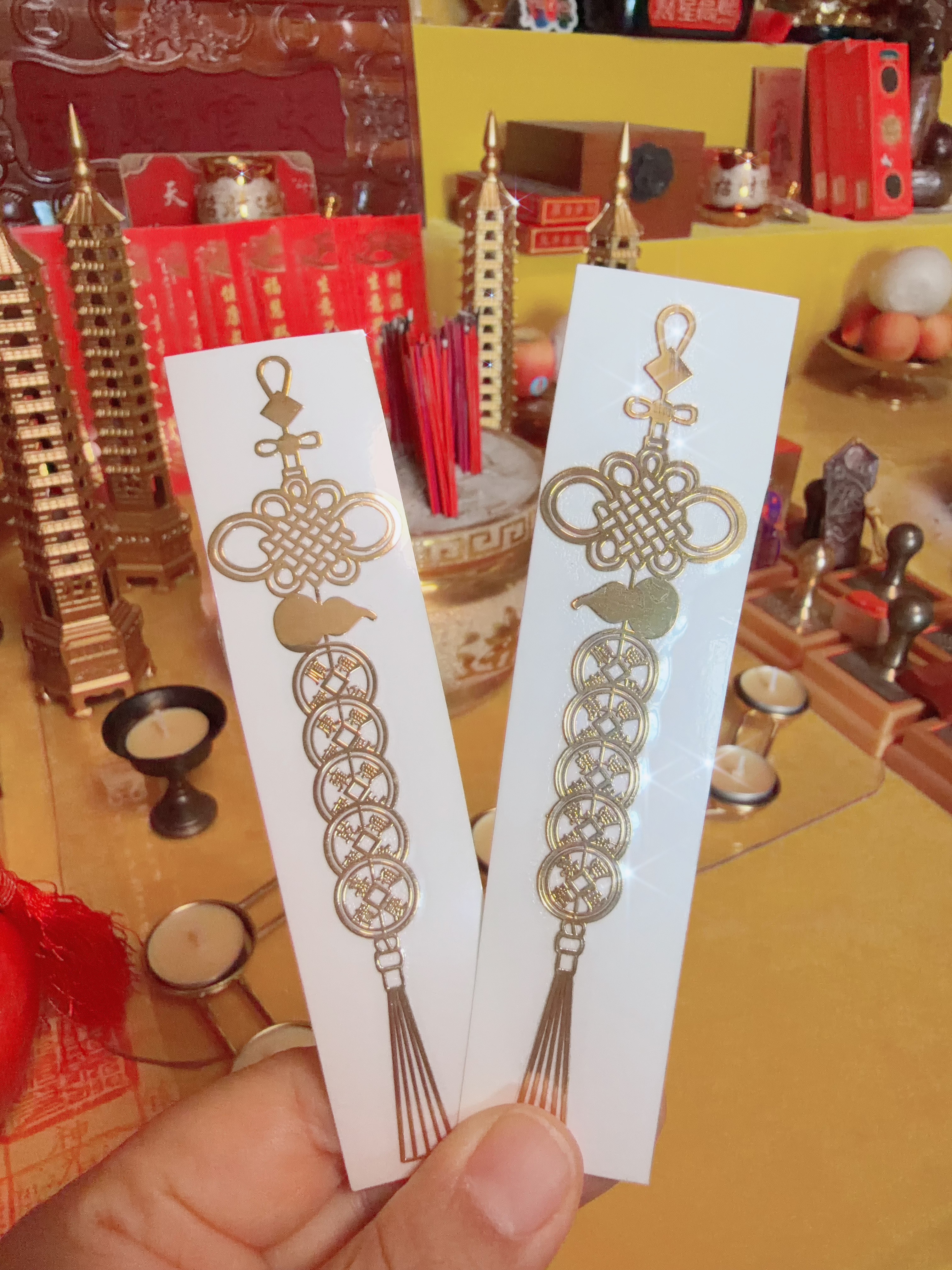 葫芦 五帝钱 中国结 金属贴纸 门对门 门贴 冰箱贴 车贴 左右一对
