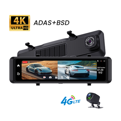 12寸4G版4K后视镜行车记录仪前后双录GPS轨迹BSD+ADAS行车预警